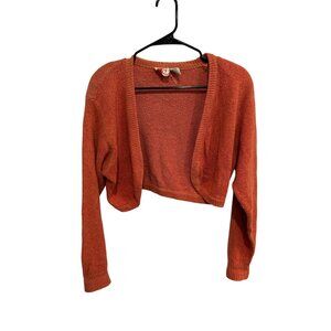 Rinzi Open Front Cropped Cardigan Sweater Orange Sz Medium Long Sleeve Knitwear